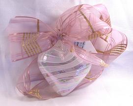 GE0 #143 Heart Ornament Iridized Pink & White Striped Twist<br>(Click on picture for full details)<br>